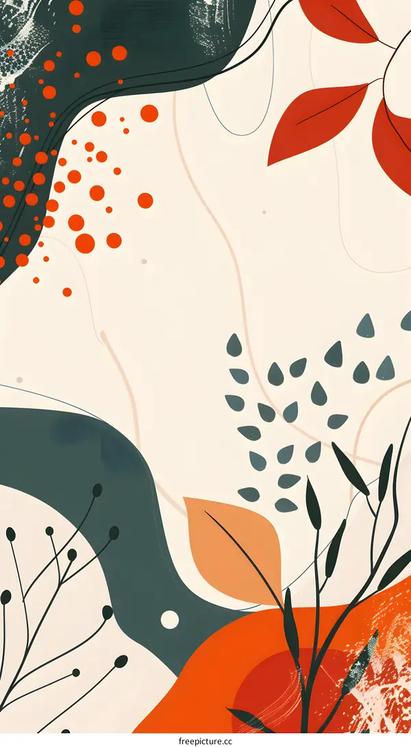 Abstract Art With Orange and Green Leaves