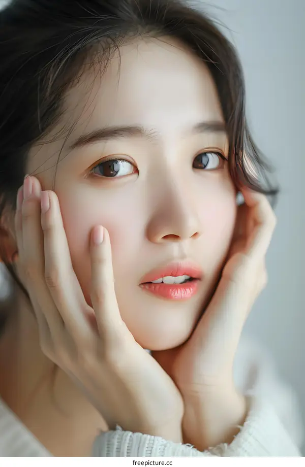 Close up portrait of young asian woman with natural makeup