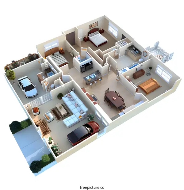 3D Isometric Floor Plan Home Design
