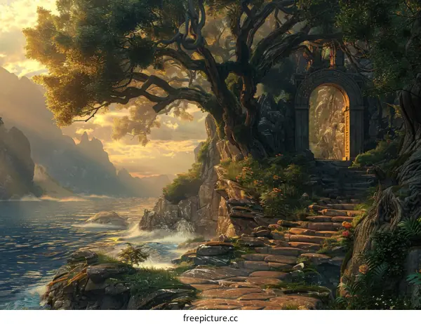 Breathtaking Fantasy Landscape with Stone Archway
