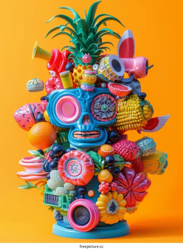 A Vibrant Skull Made from Fruits and Vegetables