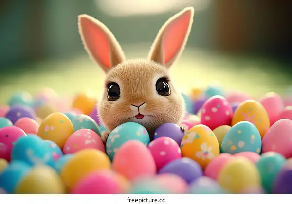 Adorable Easter Bunny Amidst Colorful Eggs