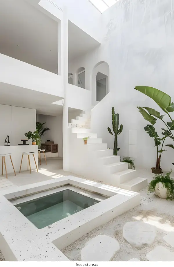 Minimalist White Interior Design with Pool