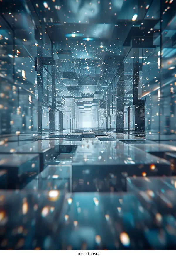 Blue and green 3D rendering of a futuristic city