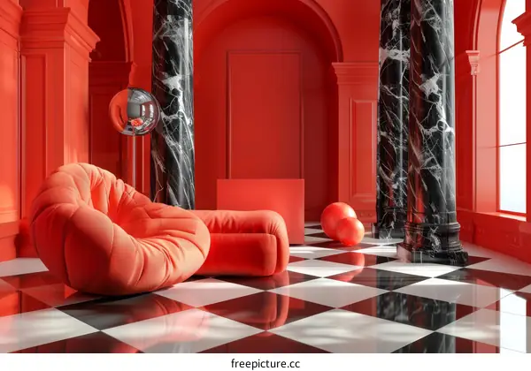 Modern Red Interior Design with Bold Architecture