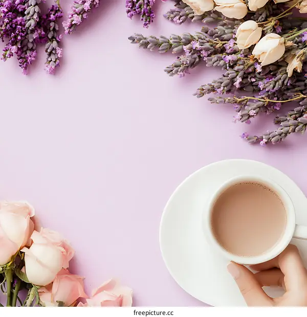 Lavender and Roses Coffee Flat Lay