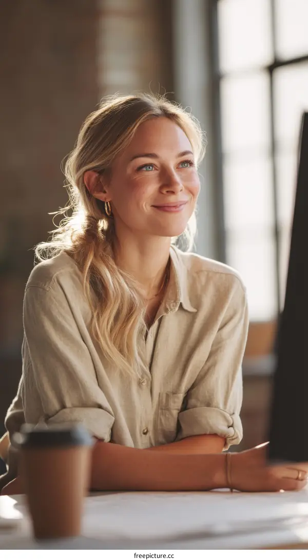 Woman Working at Desk in Office Setting