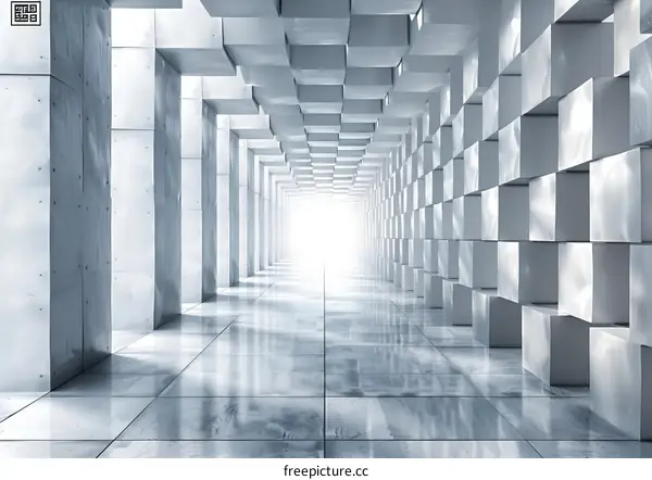 Futuristic Sci-Fi Corridor With Bright Light At The End Of The Tunnel