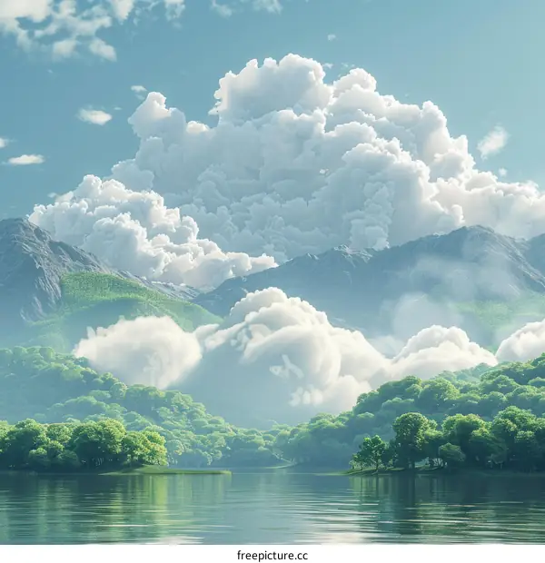 Majestic Mountain Scenery with Lush Forest and Clouds