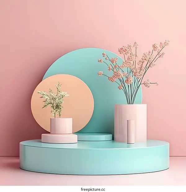 Pastel Colored Geometric Arrangement with Flowers
