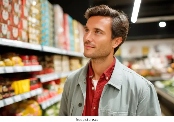 Caucasian Man Shopping in a Grocery Store