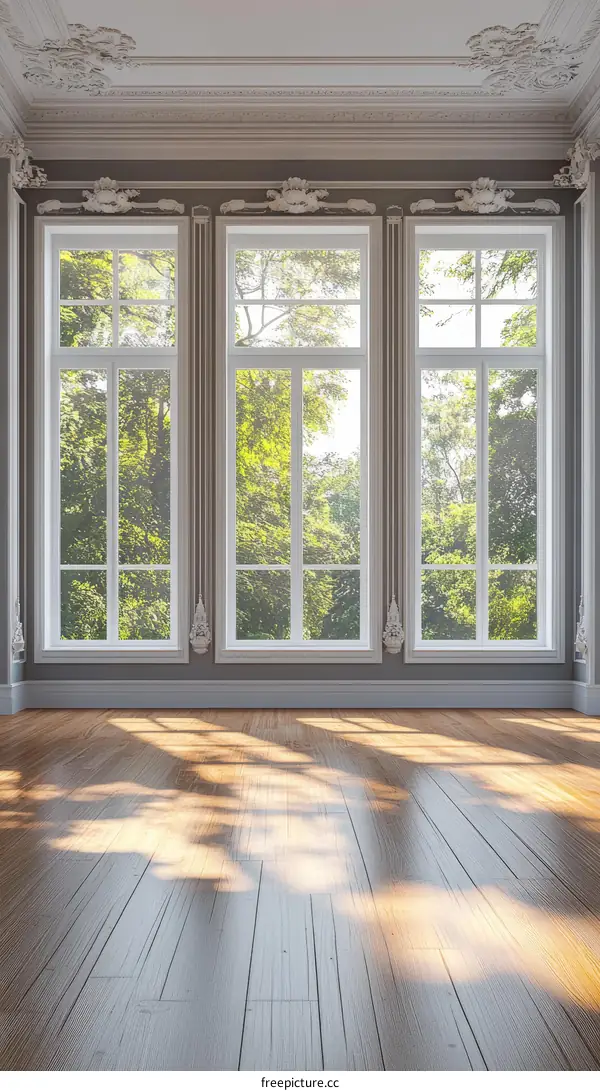 Classic Interior with Large Windows and Wooden Flooring