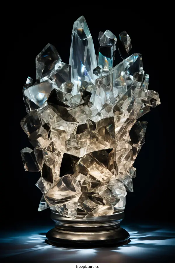 A beautiful crystal sculpture with a dark background