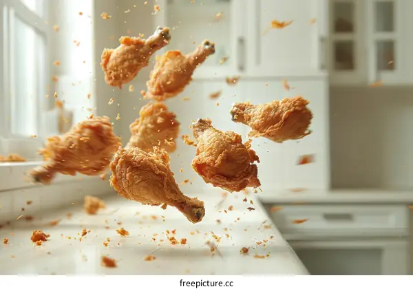 Crispy Fried Chicken Legs in Motion