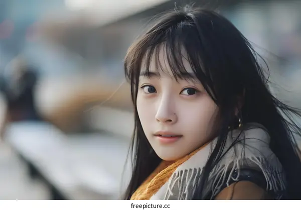 Young Asian Woman Looking at Camera with  A Gentle Smile