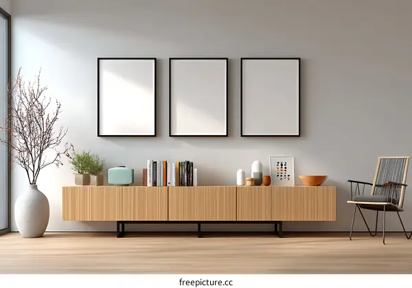 Modern Living Room Interior Mockup with Empty Frames