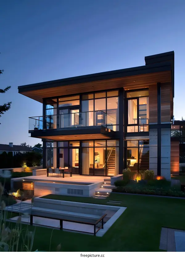 Modern House with Large Windows and a Patio