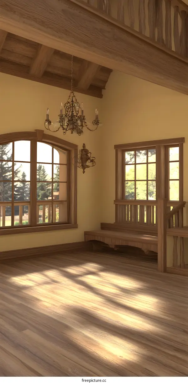 Wooden Interior Design With Sunlight