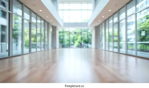 Modern Office Corridor with Large Glass Walls