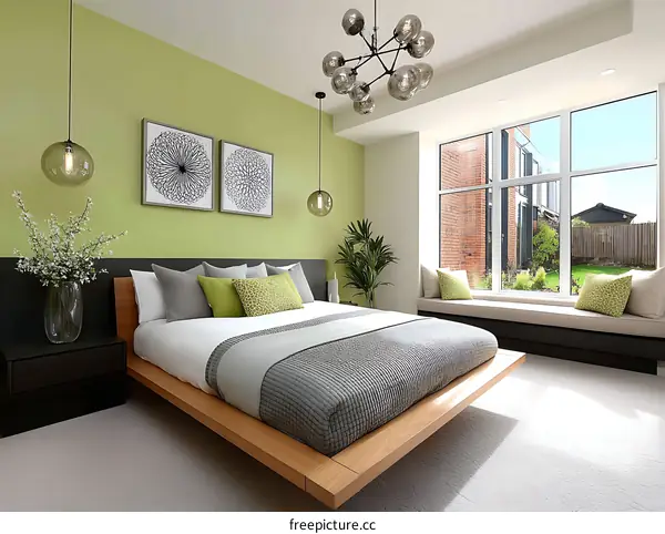 Modern Bedroom with Large Window and Floating Bed