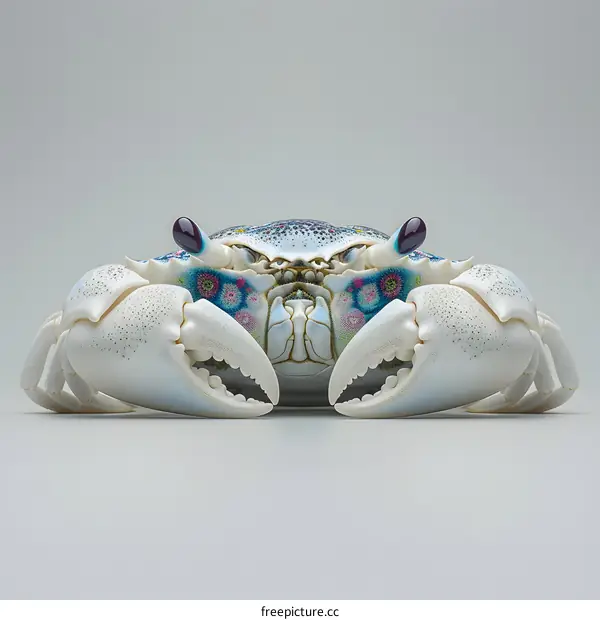 Blue and white crab on white background