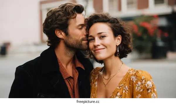 Couple in Embrace on City Street