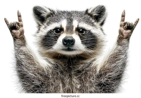 Funny Raccoon Making Rock and Roll Gesture