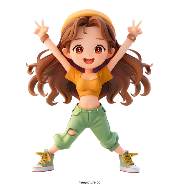 [Transparent Background PNG]3D Cartoon Girl Illustration Of A Happy Young Girl