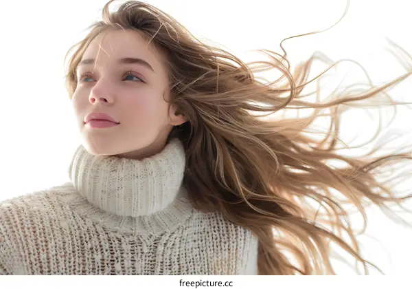 Woman With Long Blonde Hair Blowing in the Wind