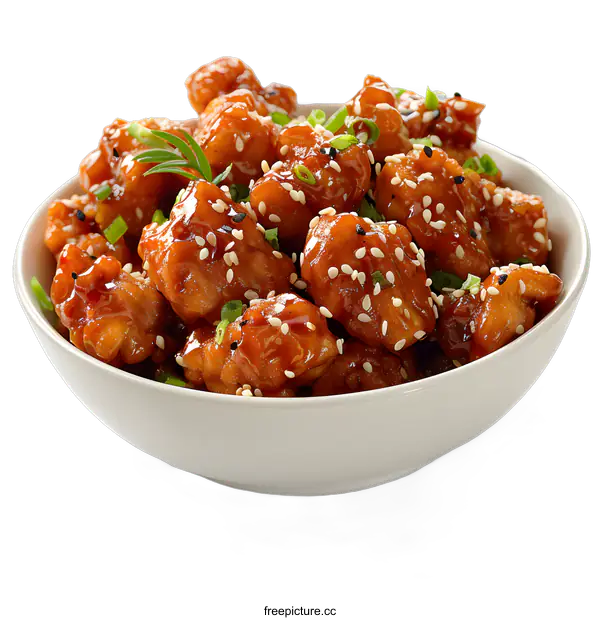 [Transparent Background PNG]Bowl of Sesame Chicken on White Background