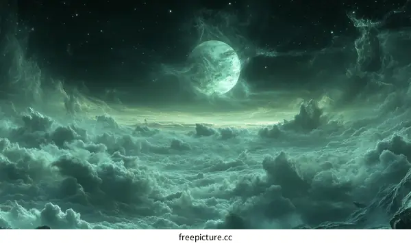 Celestial Cloudscape with a Glowing Moon