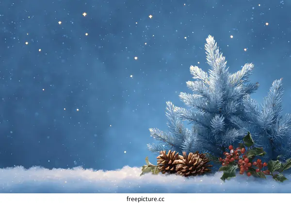 Winter Wonderland Christmas Scene with Snowy Fir