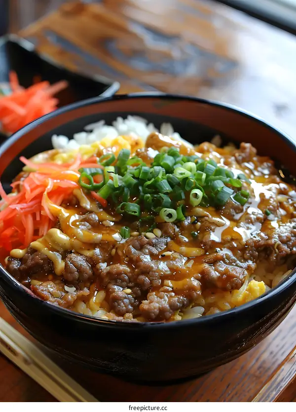 Beef Bowl with Rice and Vegetables