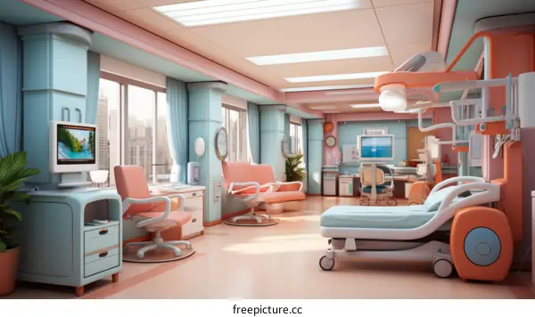 An illustration of a modern hospital room
