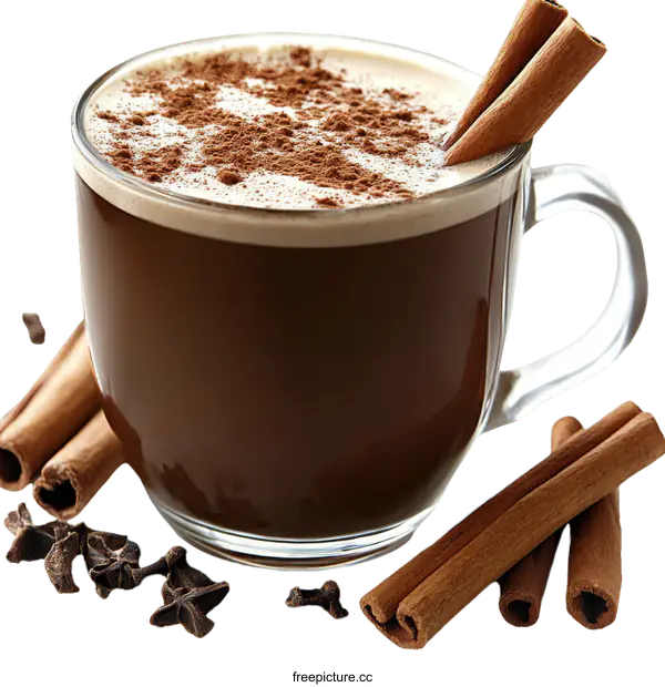 [Transparent Background PNG]Warm Chocolate Coffee with Cinnamon Sticks and Spices