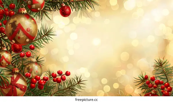 Christmas Ornaments in Red, Green and Gold with Berries