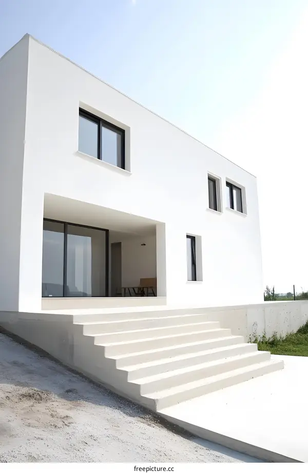 Modern White House with Steps and Windows