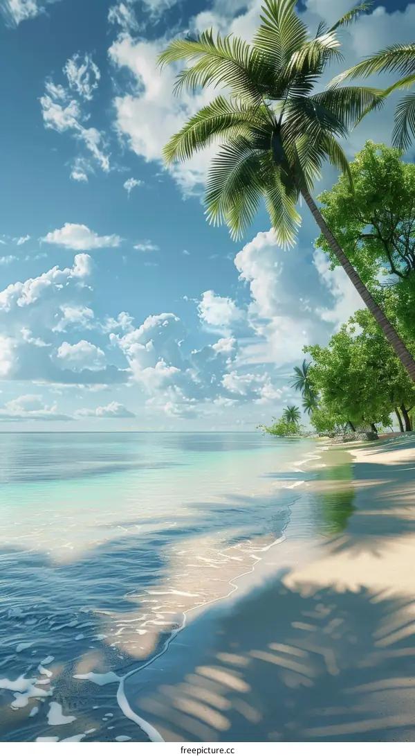 Tranquil Beach Paradise with Palm Trees and Blue Water