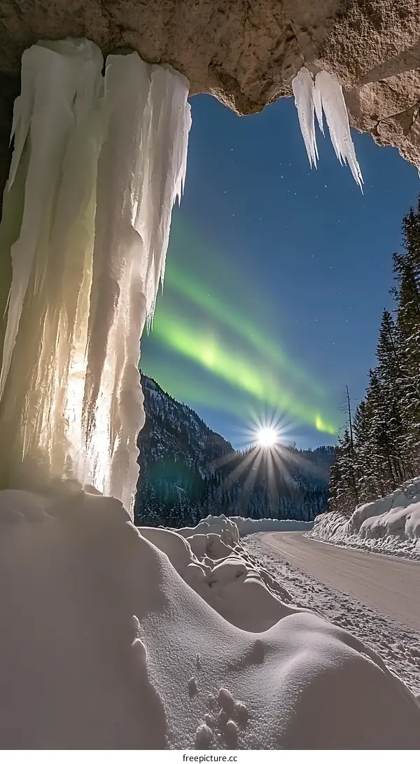 Northern Lights View From Under An Icicle