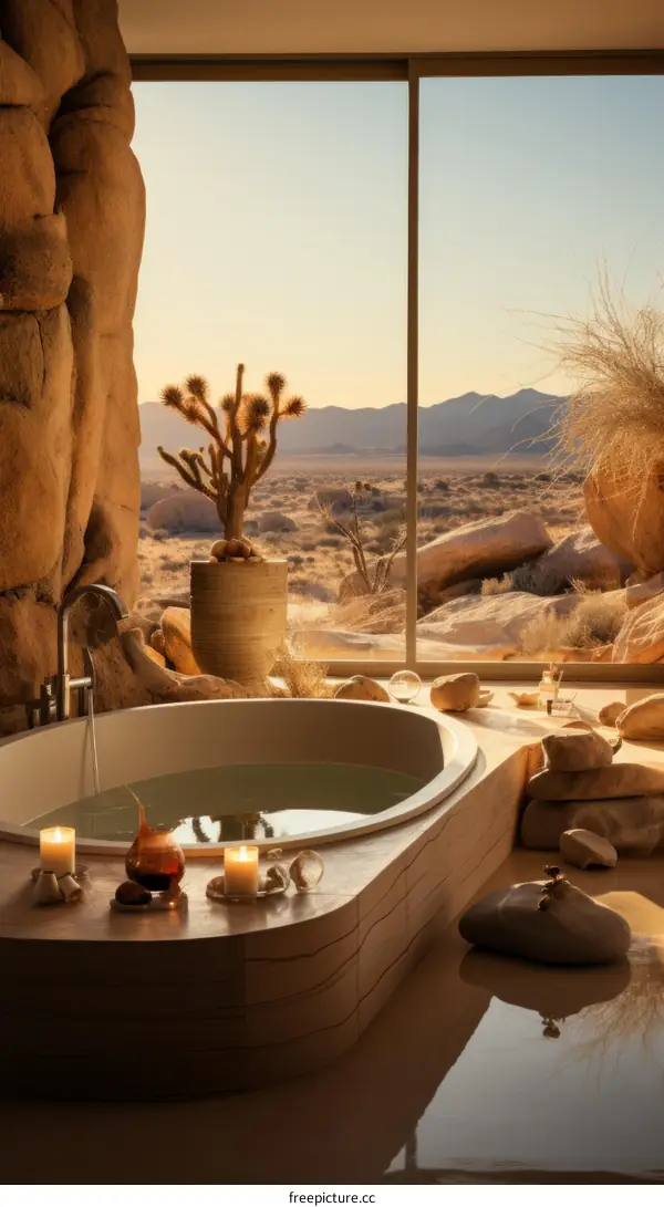 Luxury bathroom with a stunning desert view