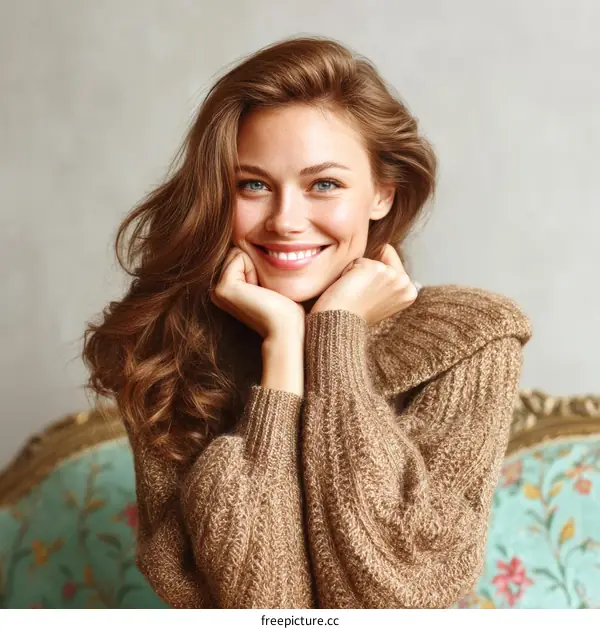 Beautiful Woman in a Cozy Knitted Sweater