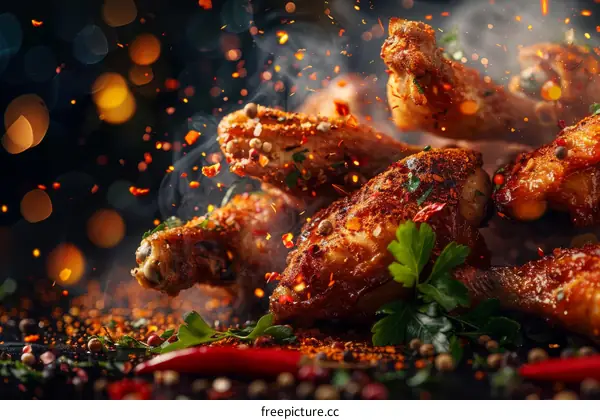 A variety of spices are added to the delicious and crispy fried chicken wings