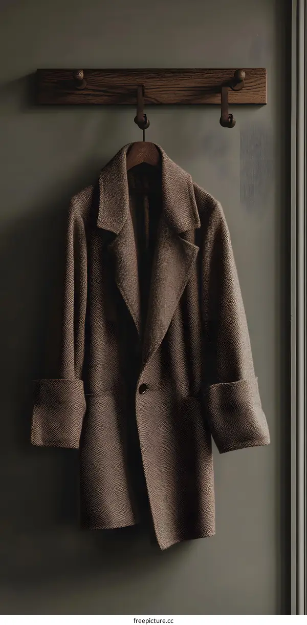 Brown Blazer Hanging on Wooden Hook
