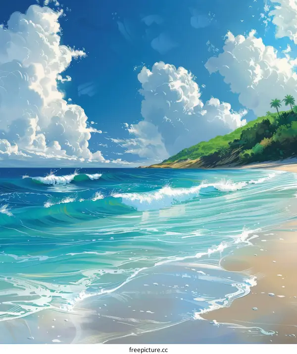 Sandy Shore and Ocean Waves