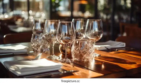 Crystal Clear Wine Glasses on Wooden Table