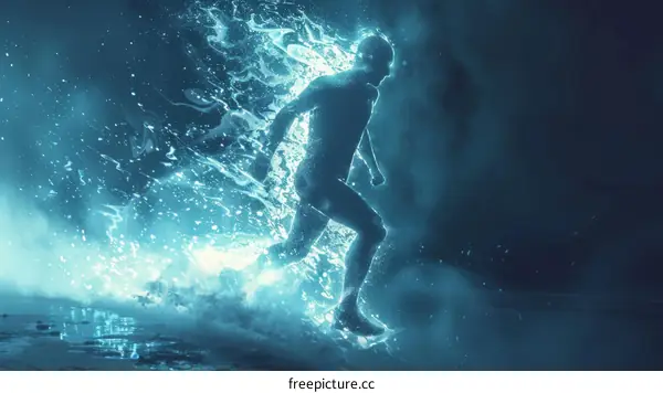 Blue translucent man running