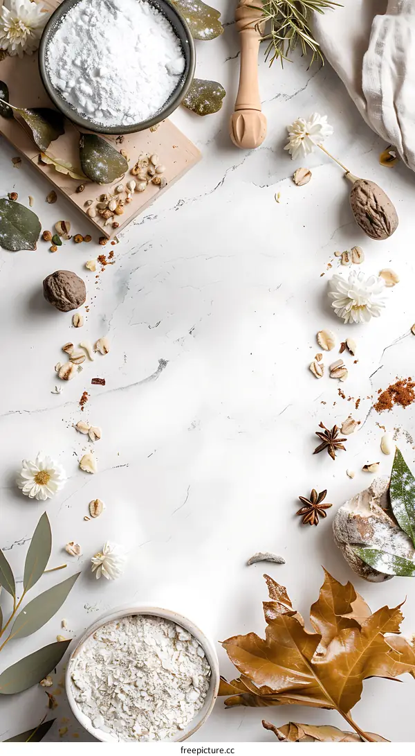 Flat Lay of Baking Ingredients with White Background