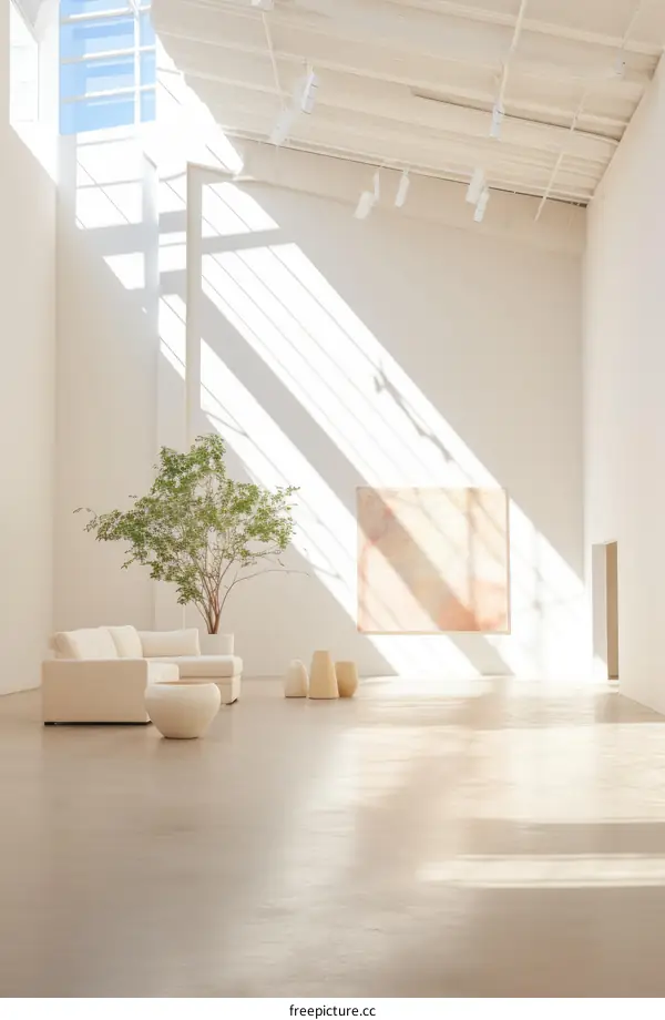 Bright and Airy Minimalist Living Space with Large Windows and White Walls