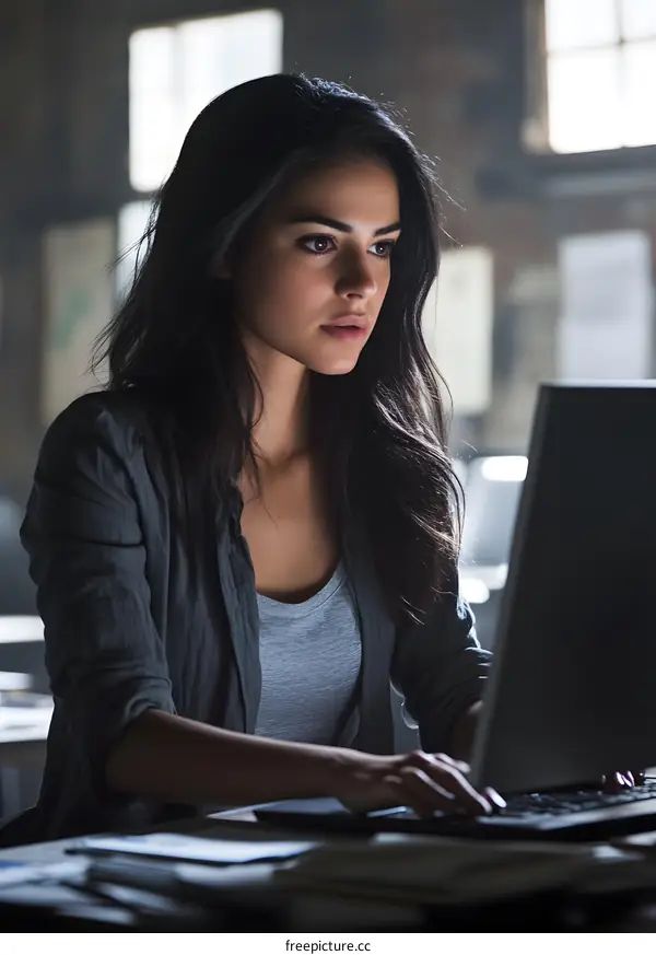 Young Woman Working on a Laptop in Office