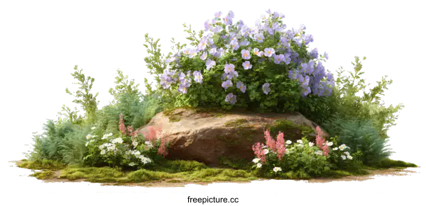 [Transparent Background PNG]Spring Blossoms on a Rocky Outcrop